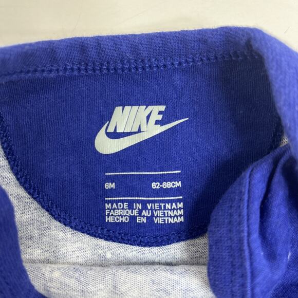 Nike Baby Set Blue Fleece Joggers & Long Sleeve Bodysuit White Logo Size 0–6 Mon - Picture 3 of 10
